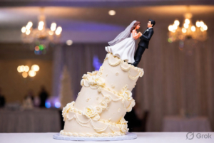 A collapsing wedding cake