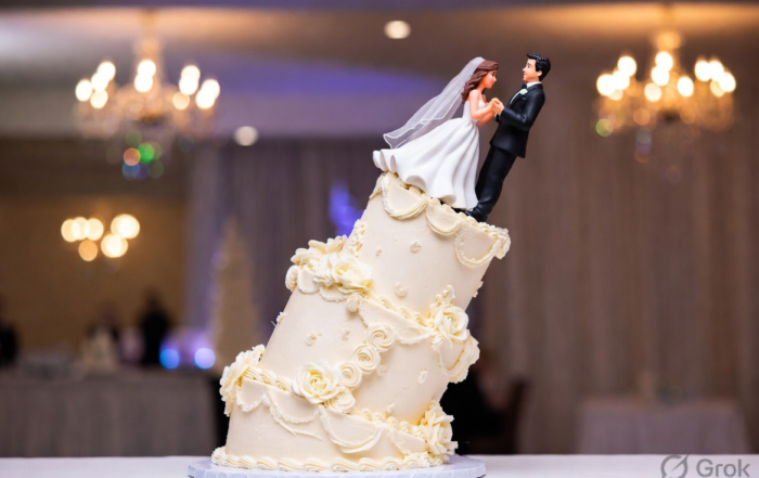 A collapsing wedding cake